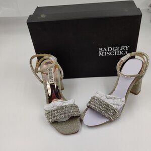 Badgley Mischka Women's Becca Heeled Sandal, Platino Textile, Women's Size 7